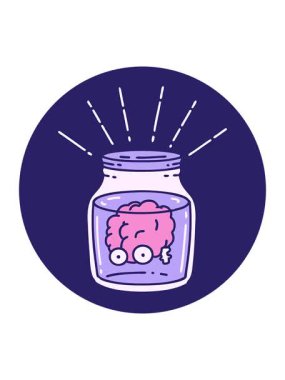 Dövme stili bir beynin kavanozdaki simgesinin basınçlı canlandırması