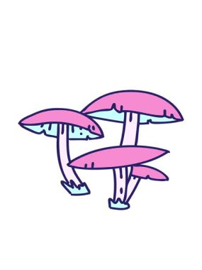 karikatür mantarlarının hareketli animasyonu vahşi ve özgür büyüyor.