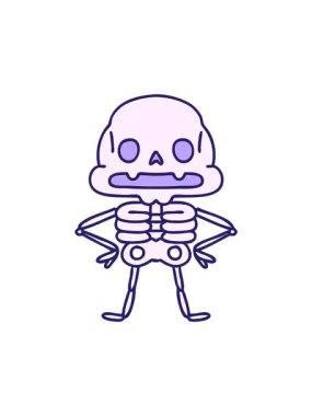 Karikatür animasyonunun dönen hareketi benzersiz özgüvenin ürkütücü iskeleti.