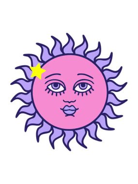 Parlayan yıldızlar, yüzü olan güneşin ikonik dövme görüntüsünün animasyonunu etkiler.