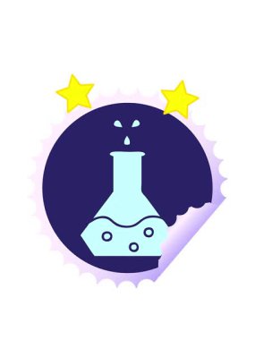 Bir bilim deneyinin dairesel kabuk soyma etiketi çizgi filminin dönen yıldızları.