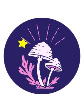 twinkling stars effect animation of cartoon of a tattoo style mushrooms