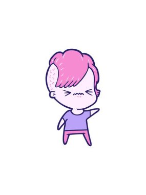 Sinirli hippi kız çizgi filmlerinin dikkat çekici animasyonları.