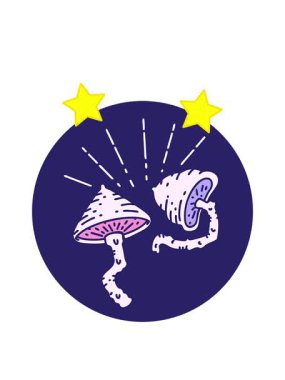spinning stars animation of image of a tattoo style mushrooms