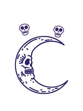 Kafatasında dönen kafatası animasyonu siyah çizgi şeklinde bir kafatası ay simgesi dövmesi