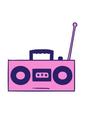 Titrek hareketli el animasyonu. Çizilmiş çizgi film karalaması. Retro kasetçalar.