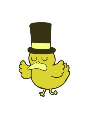 Çizgi film ördeğinin silindir şapkalı halinin rengi değişiyor.