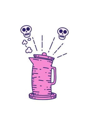 Geleneksel dövme stili kahve sürahisinin resimlerini gösteren kafatası animasyonu.