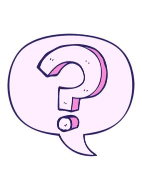 Çizgi roman tarzında konuşma baloncuğu ile çizgi film soru işaretinin canlandırma efektini göster