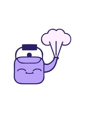 Tatlı çizgi film buharlı çaydanlığın hareketli animasyonu