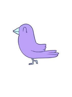 Sevimli bir kuşun eski çizgi filminin yükseliş ve yüzme animasyonu