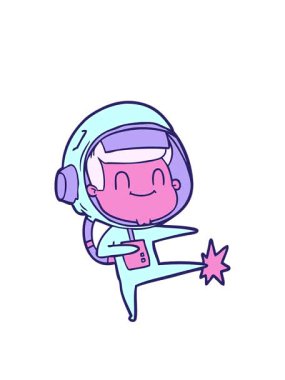 stretching up animation of happy cartoon astronaut