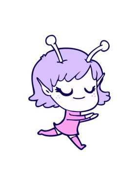 Gülümseyen uzaylı kızın neon ışık efekti çizimi