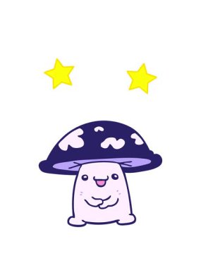 spinning stars animation of cartoon mushroom character