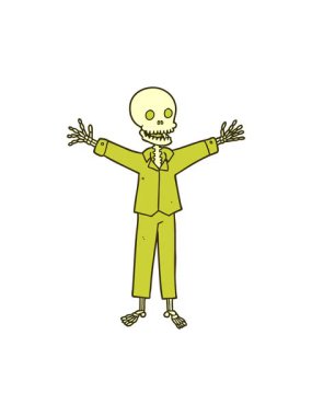 Pijama giyen karikatür iskeletinin renk değişimi