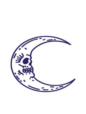 Kafatası ay simgesi şeklinde siyah çizgi şeklinde dövmenin hareketli animasyonu