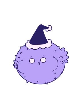 Titreyen hareket animasyonu Noel Baba şapkası takan kirpi balığının el çizimi çizimi.