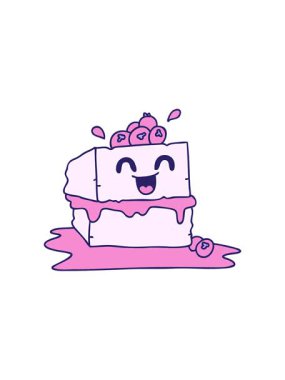 Yıldız patlaması etkisi, el çizimi, komik çizgi film, mutlu pasta dilimi.