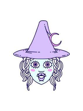 Yarım Ork Cadı yüzünün neon ışık efekti canlandırması