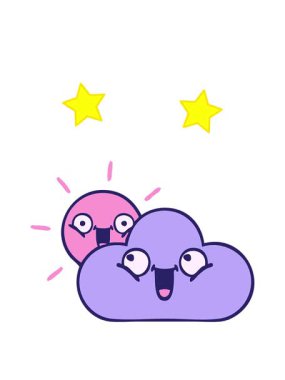 dönen yıldızlar sevimli çizgi film fırtına bulutu ve güneş animasyonu