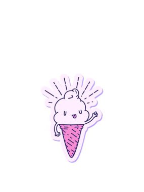 stretching up animation of sticker of a tattoo style ice cream character waving