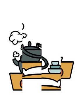 Japon çayının ahşap tepside bölünen animasyonu.