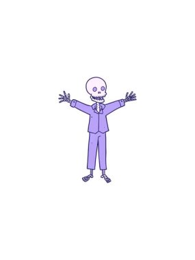 Pijama giyen karikatür iskeletinin gösterişli satış animasyonu