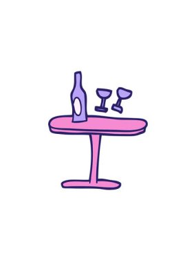 Yıldız patlaması efektleri el çizimi karikatür masasının şişe ve gözlüklü hali