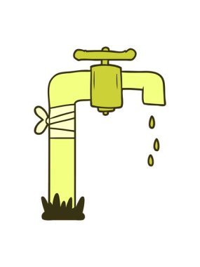 Çizgi film eski su musluğunun renk animasyonu değişiyor