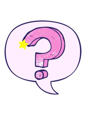 Parıldayan yıldızlar, çizgi film soru işaretinin retro desen tarzında konuşma baloncuğu ile canlandırılmasını etkiler.