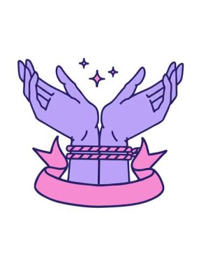 Geleneksel dövmenin titreşimli hareketli animasyonu bir çift bağlanmış elin sancağıyla