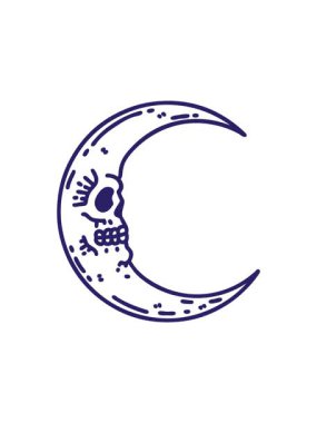 Dikkat çekici bir dövme animasyonu. Siyah çizgi şeklinde bir kafatası ay simgesi.