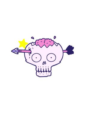 Parıldayan yıldızlar, beynine ok saplanmış çizgi film kafatasının animasyonunu etkiler.