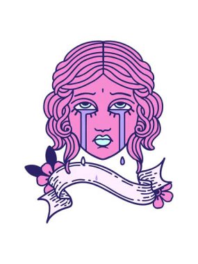 Parlak ışık efekti geleneksel dövmenin animasyonu ve ağlayan kadın yüzü bayrağı