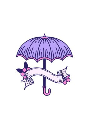 Geleneksel bir dövmenin göz kırpan radyal çizgileri ve şemsiye pankartı.