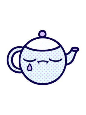 Hüzünlü bir çaydanlığın çizgi roman tarzı çizgi filminin neon ışık efektleri