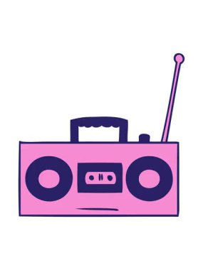 bir retro kaset oynatıcının el çizimi çizgi film karalamalarının pixelize etkisi