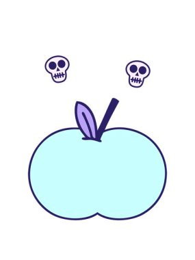 Sulu bir elmanın tatlı çizgi filminin dönen kafatası animasyonu