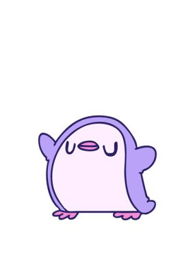 Çizgi film çizimleri, sevimli bir penguenin kawaii 'sini canlandırıyor.