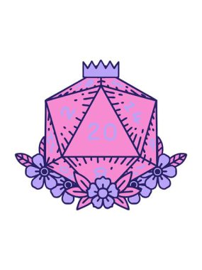 Retro Tattoo Stili 'nin ışık efekti animasyonu. Çiçek elementli doğal 20 D20 zar.