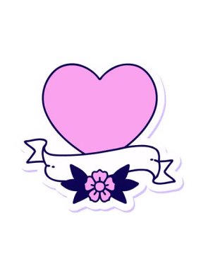 Neon ışık efekti. Dövme çıkartmasının geleneksel kalp ve afiş tarzında animasyonu.