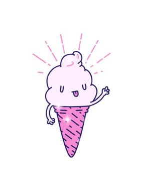 Geleneksel dövme stili dondurma karakterinin çiziminin ışıltı etkisi