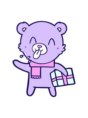 Neon ışık efektli kaba çizgi film ayısı animasyonu