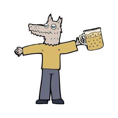 Çizgi kurt adam bira içiyor.