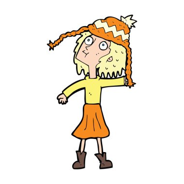 Çizgi filmdeki kadın kış şapkası takıyor.