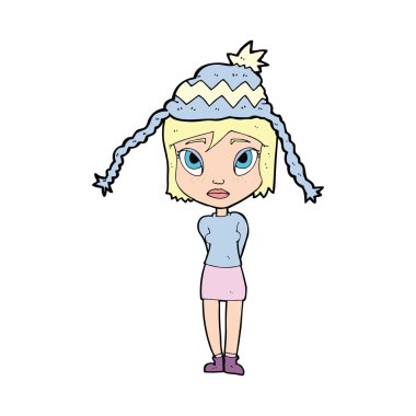 Çizgi filmdeki kadın kış şapkası takıyor.