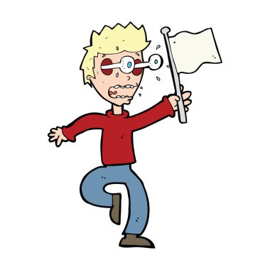 Çizgi filmdeki korkmuş çocuk pes ediyor.