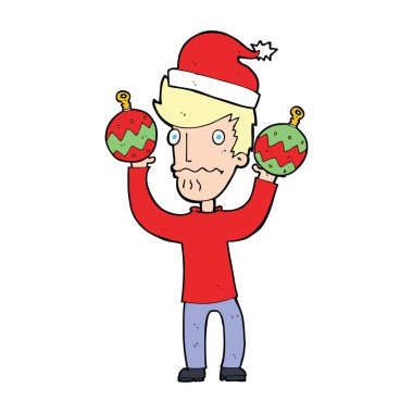 çizgi film adam Noel baubles ile