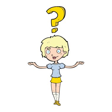 Çizgi filmdeki kadın soru soruyor.