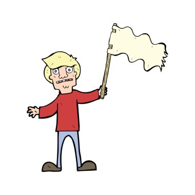 Beyaz bayrak sallayan çizgi film adamı.